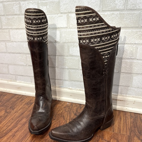NWT Ariat Caldera Western Brown Leather Boots Womens 8 Aztec Kneehigh Tribal - Picture 13 of 16